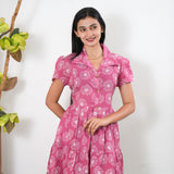Pink cotton button down shirt dress