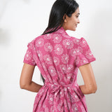 Pink cotton button down shirt dress