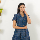 Navy cotton button down shirt dress