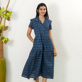 Navy cotton button down shirt dress