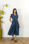 Navy cotton button down shirt dress
