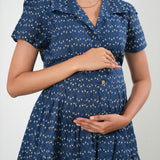 Navy cotton button down shirt dress
