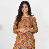 Mustard and maroon cotton kurti