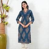 Royal blue butta cotton kurta