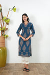 Royal blue butta cotton kurta