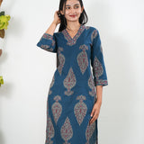 Royal blue butta cotton kurta