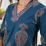 Royal blue butta cotton kurta