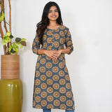 Navy blue and olive cotton kurti