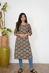 Navy blue and olive cotton kurti