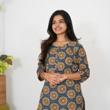 Navy blue and olive cotton kurti