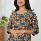 Navy blue and olive cotton kurti