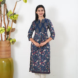 Midnight blue floral cotton kurta