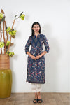 Midnight blue floral cotton kurta