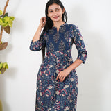 Midnight blue floral cotton kurta