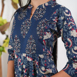 Midnight blue floral cotton kurta