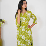 Lime green roses cotton kurti