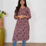 Dark maroon floral cotton kurti