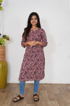 Dark maroon floral cotton kurti