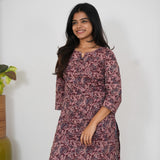Dark maroon floral cotton kurti