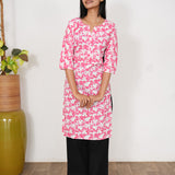 Peach floral cotton kurti