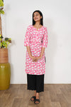 Peach floral cotton kurti