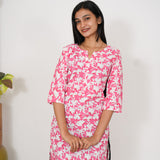 Peach floral cotton kurti