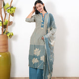 Blue stripes cotton suit set
