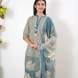 Blue stripes cotton suit set