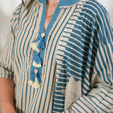 Blue stripes cotton suit set