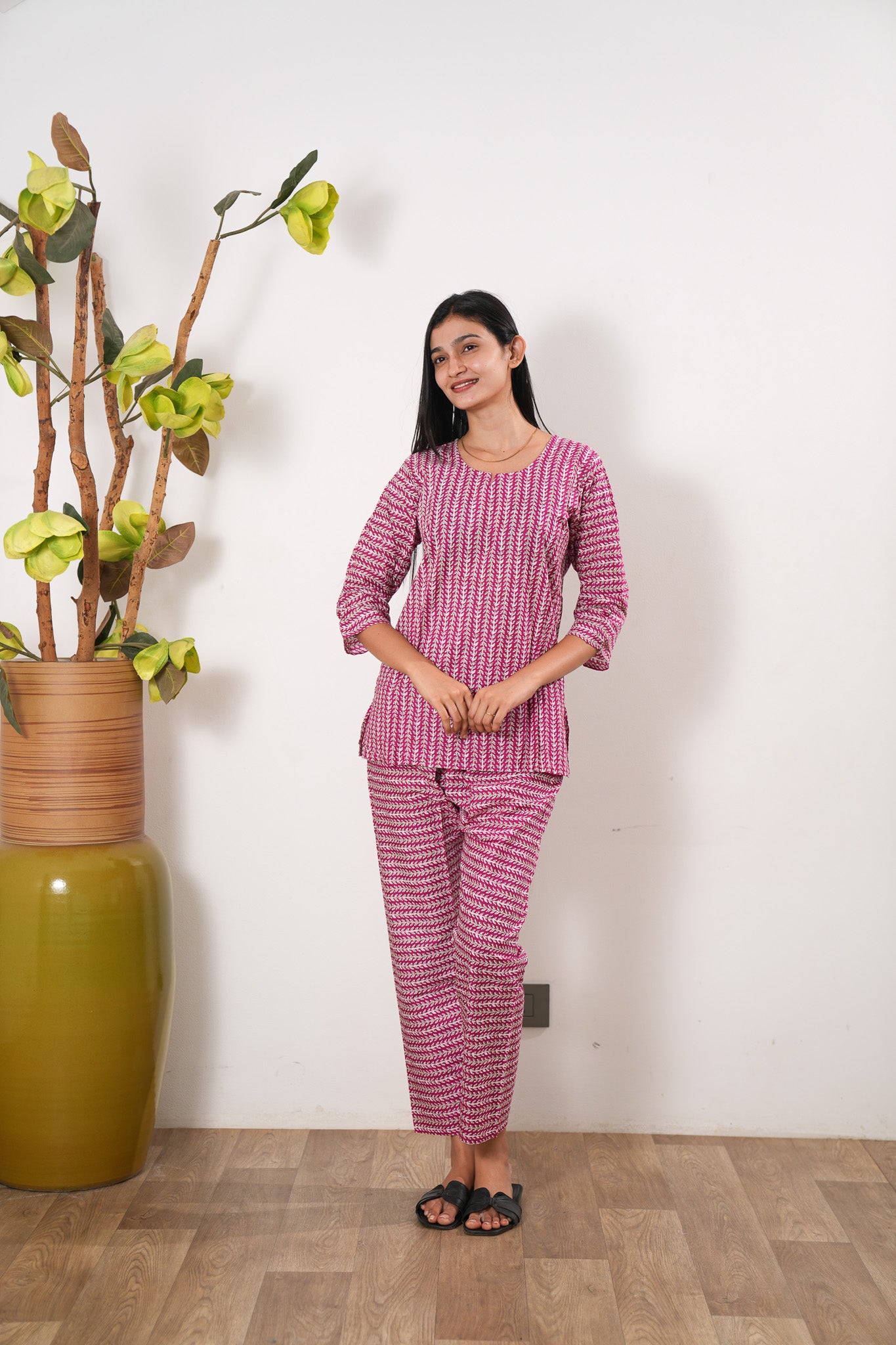 Magenta cotton lounge sleep wear