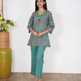 Turquoise overcoat cotton co-ord set