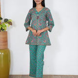 Turquoise overcoat cotton co-ord set