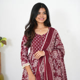 Berry floral gown cotton suit set