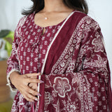 Berry floral gown cotton suit set