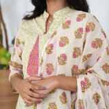 Off white and green cotton suit set