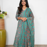 Turquoise floral cotton suit set