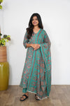 Turquoise floral cotton suit set