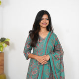 Turquoise floral cotton suit set