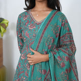 Turquoise floral cotton suit set