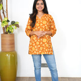 Mustard V neck cotton short kurti