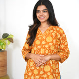 Mustard V neck cotton short kurti
