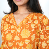 Mustard V neck cotton short kurti