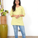 Lime green stripes cotton short kurti
