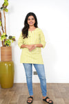 Lime green stripes cotton short kurti