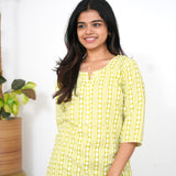 Lime green stripes cotton short kurti
