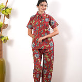 Crimson pure cotton night suit