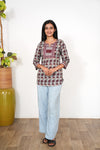 Olive green and maroon cotton short kurti