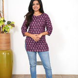 Violet butta cotton short kurti