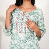 Pastel green floral cotton short kurti
