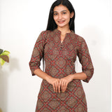 Maroon ajrakh pintex short kurti